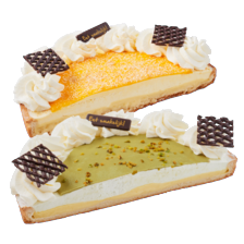 Vanille pistache- of mango kwarkvlaai half